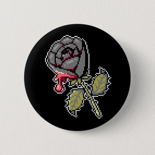 Eine schwarze Rose mit roter Pixel-Taste Button (Vorderseite)