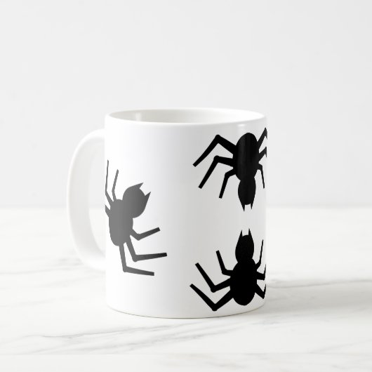 Eine schwarze Spinnenne-Tasse Kaffeetasse (Vorderseite Links)
