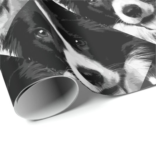 Eine Schwarzweiss-Border-Collie Geschenkpapier (Rolleneckpunkt)