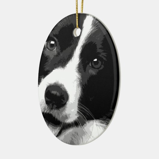Eine Schwarzweiss-Border-Collie Keramik Ornament (Links)