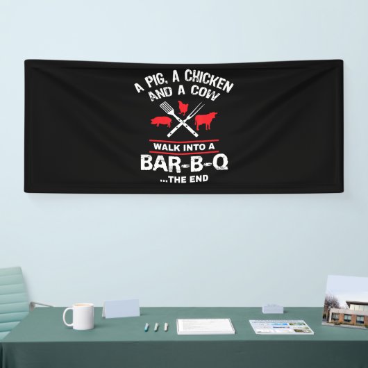Eine Schweinehähnchenkuh wandert in eine Bar Funny Banner (Messe)