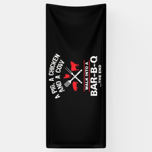 Eine Schweinehähnchenkuh wandert in eine Bar Funny Banner (Vertikal)