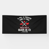 Eine Schweinehähnchenkuh wandert in eine Bar Funny Banner (Horizontal)