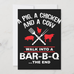Eine Schweinehähnchenkuh wandert in eine Bar Funny Feiertagskarte