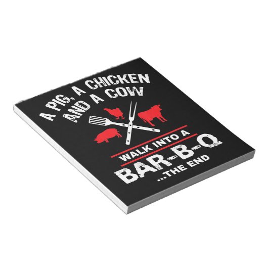 Eine Schweinehähnchenkuh wandert in eine Bar Funny Notizblock (angewinkelt)