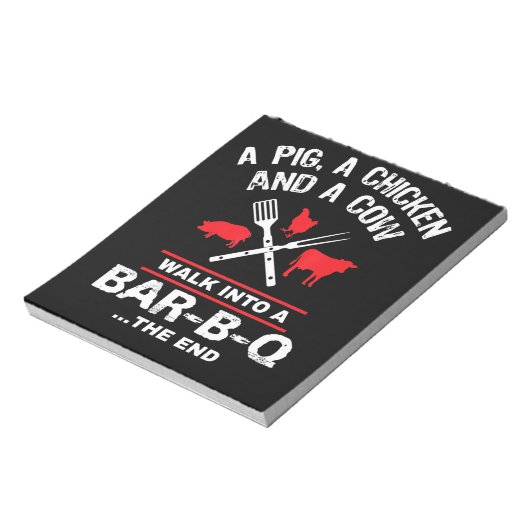 Eine Schweinehähnchenkuh wandert in eine Bar Funny Notizblock (Rotiert)