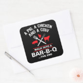 Eine Schweinehähnchenkuh wandert in eine Bar Funny Quadratischer Aufkleber (Umschlag)