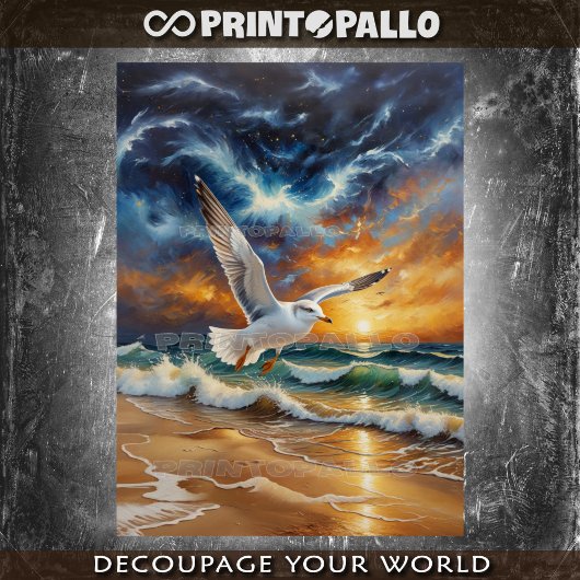 Eine Seemöwe, die über den stürmischen Ozean flieg Seidenpapier