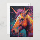 Eine sehr farbenfrohe Einhorn Postkarte (Vorne/Hinten)