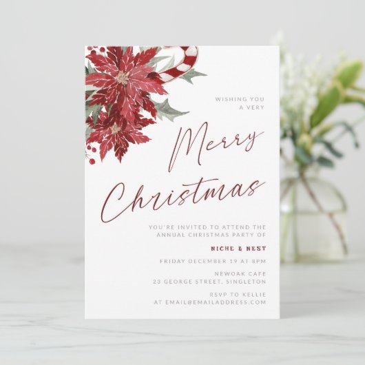 Eine sehr frohe Weihnachts-Party Blume Candy Cain Einladung (Stehend Vorderseite)