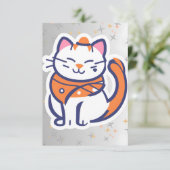 Eine sehr glückliche, weiße und rosa Tuxedo Katze Dankeskarte (Stehend Vorderseite)