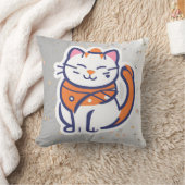 Eine sehr glückliche, weiße und rosa Tuxedo Katze Kissen (Decke)