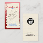 Eine Seite Doodle Tutor Red Business Card Visitenkarte (Vorne/Hinten)