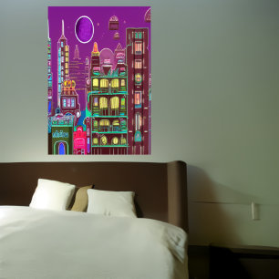 Eine seltsame bunte Stadt   AI Art Poster