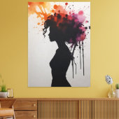eine Silhouette einer Frau mit farbenprächtigem Fa Leinwanddruck (Insitu (Wohnzimmer))