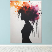 eine Silhouette einer Frau mit farbenprächtigem Fa Leinwanddruck (Insitu (Holzboden))