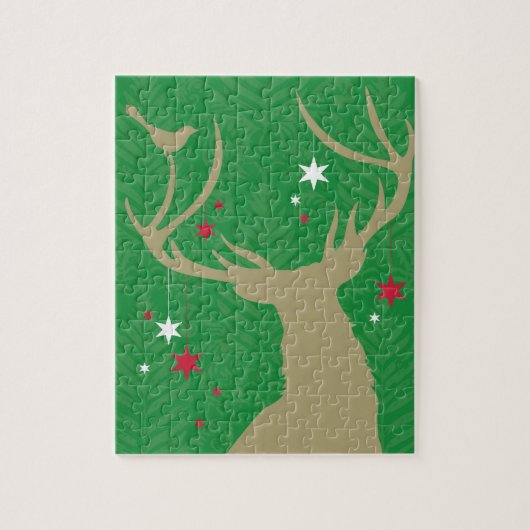 Eine Silhouette eines Rotwilds mit den Sternen, Puzzle (Vertikal)