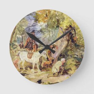 Eine Skizze für "Waldläufer" (Öl über c Runde Wanduhr