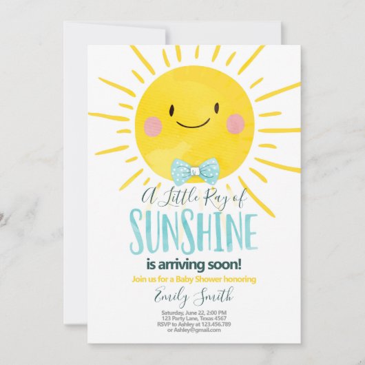 Eine Sonnenschein-Dusche für kleine Jungen, die bl Einladung (Vorderseite)