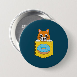 Eine spähende Katze und ein blauer Donut Button