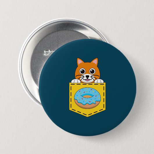 Eine spähende Katze und ein blauer Donut Button (Vorne & Hinten)