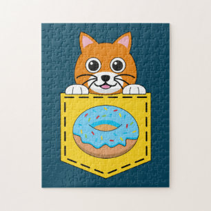 Eine spähende Katze und ein blauer Donut Puzzle