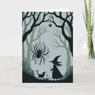 Eine Spinne, eine Hexe und ein Wald-Ausschnitt Feiertagskarte