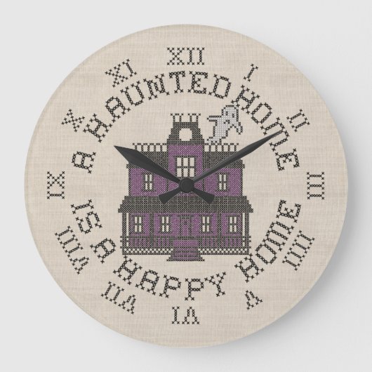 Eine Spuk Zuhause ist eine glückliche Zuhause Große Wanduhr (Vorderseite)