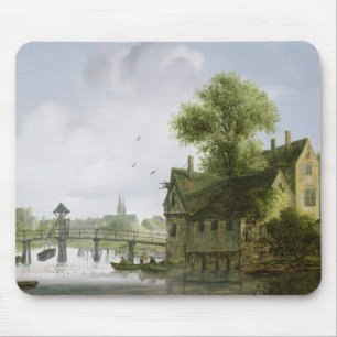 Eine Stadt auf einem Fluss mit einer Brücke Mousepad
