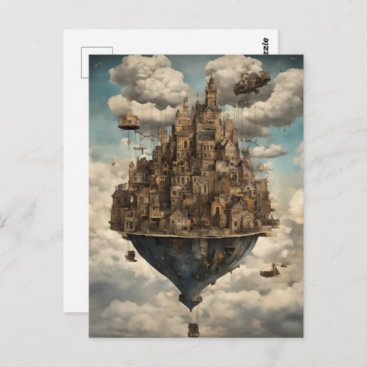 Eine Steampunkstadt am Himmel Postkarte (Vorne/Hinten)