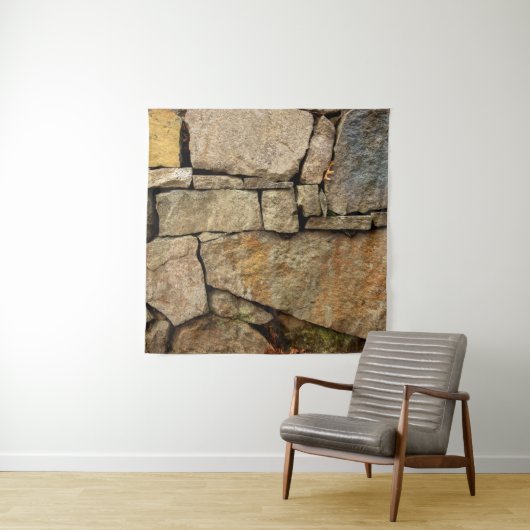 Eine Steinmauer aus Kopfsteinpflaster-Hintergrund Wandteppich (Beispiel)