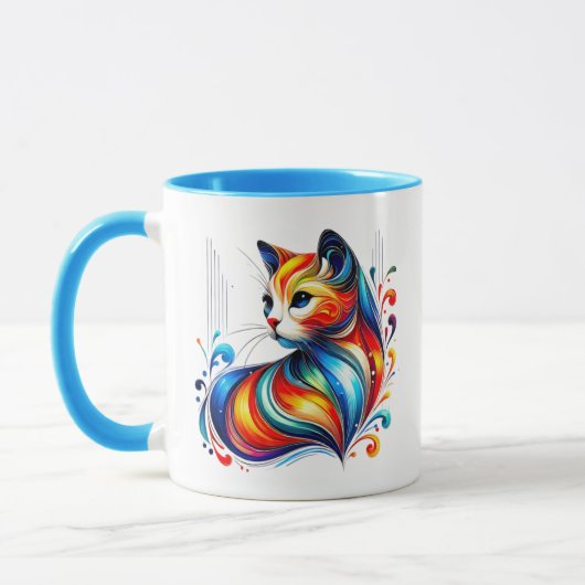 Eine stilisierte Katze mit warmen Farben. Tasse (Links)