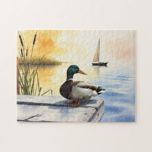 Eine Stockente ruht auf dem Steg Puzzle