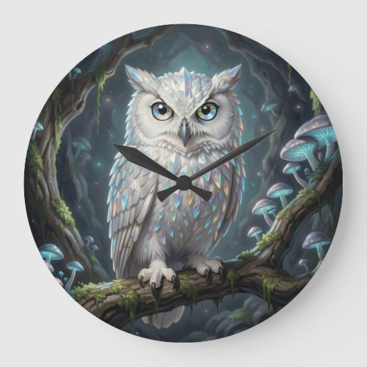 Eine strahlend weiße Eule. Große Wanduhr (Vorderseite)