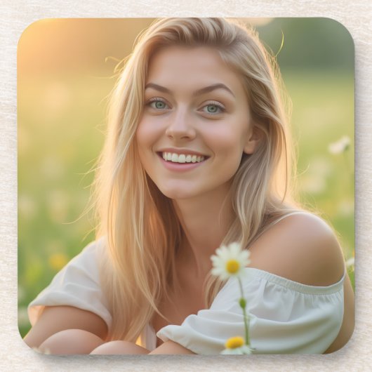 Eine strahlende Helena Chevalier in blühender Wies Getränkeuntersetzer (Vorderseite)