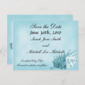 Eine Strandhochzeit Save the Date Postkarte (blau) (Vorne/Hinten)