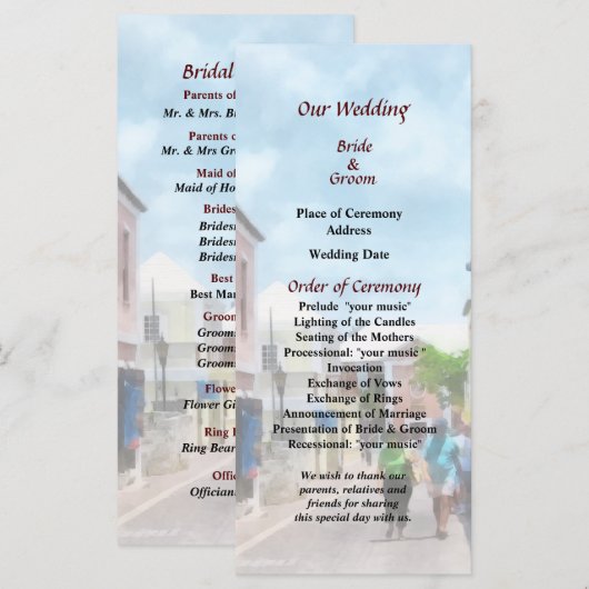 Eine Straße im St. George Bermuda Wedding Program Programm (Vorne/Hinten)