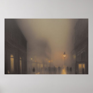 Eine Straße in Paris nebeln Winterregen-Straßenlat Poster