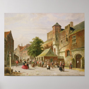 Eine Straßen-Szene in Amsterdam Poster