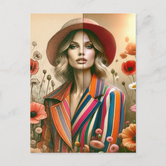 Eine Striptekizze mit zwei Stilen Postkarte (Vorderseite)