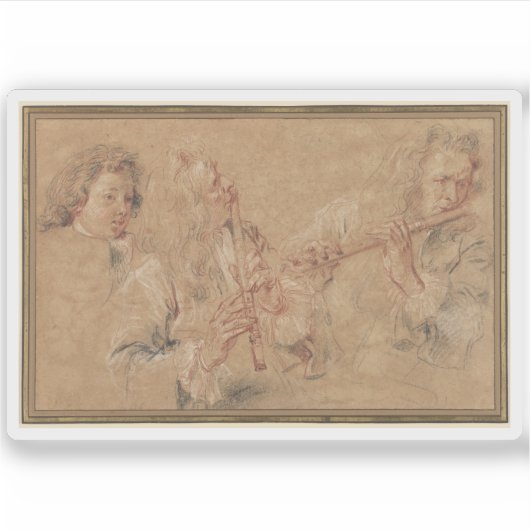 Eine Studie eines Flutisten und des Leiters eines Aufkleber (Vorderseite)