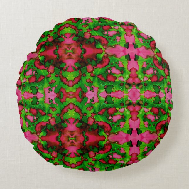 Eine Studie in Rosa und Grün Rundes Kissen (Vorderseite)