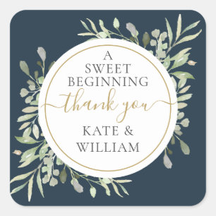 Eine süße Anfangs-Tiefsee-Blau-Hochzeitsgabe Quadratischer Aufkleber