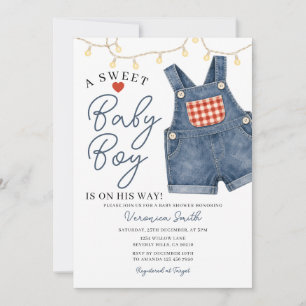 Eine süße Baby-Boy-Wäscheleine Denim-Baby-Party Einladung