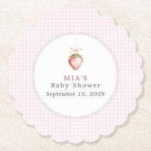 Eine süße Baby-Erdbeere-Gingham-Baby-Party  Untersetzer