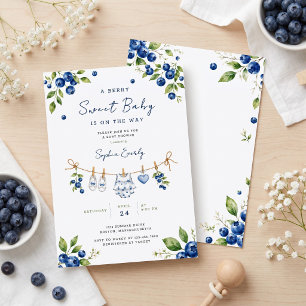 Eine süße Blaubeer-Babyparty individuell Einladung