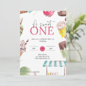 Eine süße Eiscreme zum Thema 1. Geburtstag Einladung (Stehend Vorderseite)