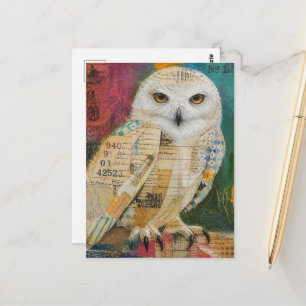 Eine süße Eule Mixed-Media-Collage Postkarte
