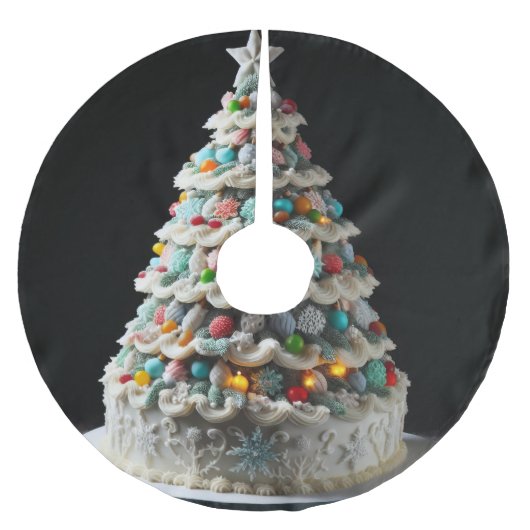 Eine süße Feier Der Weihnachtsbaumkuchen Polyester Weihnachtsbaumdecke (Vorderseite)