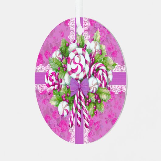 Eine süße Hütte Rosa und Lila Weihnachten Ornament Aus Metall (Vorderseite links)